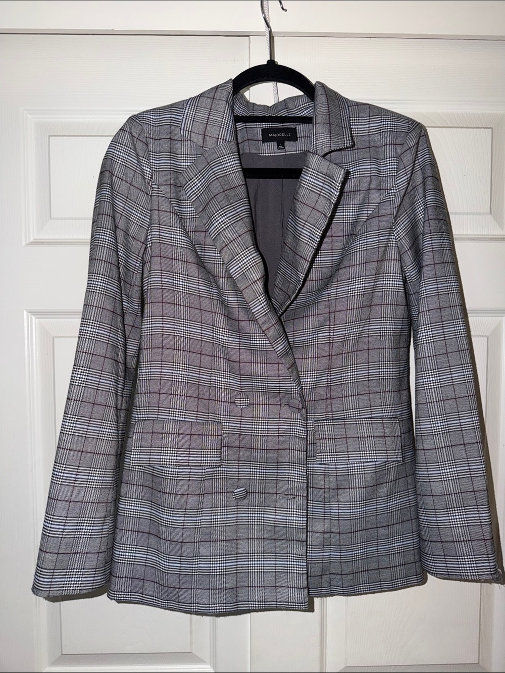 MAJORELLE Gray and Black Glen Plaid Double-Breasted Blazer